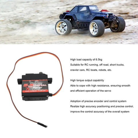 Premium Digital RC Servo Motor Equipped With Heavy Duty Metal Gears And Integrated Encoder Control System Delivering Rock Solid Precision Positioning And Beefy 6.5Kg Load Capacity For Serious Hobby Builds on a remote-controlled vehicle.