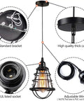 Industrial Edison Pendant Light 2 Pack With Adjustable 47.2 Inch Cord And Cage Shade E26 E27 Base details and components