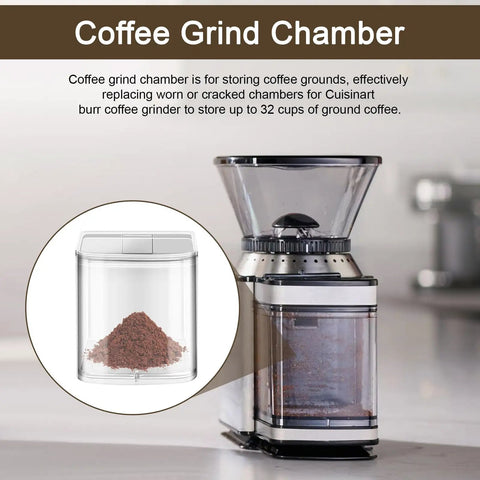 Drop-In Grind Chamber With Lid Replacement For Burr Coffee Grinder Model DBM-8P1 attached, durable polystyrene material.