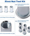All In One Rivet Nut Tool Kit With 430 Pcs Metric Rivnuts Five Size Assortment M3 M4 M5 M6 M8 Hand Nutsert Tool Carbon Steel Rivet Nut Kit For Automotive Marine And Home Improvement showing detailed carbon steel rivnuts.