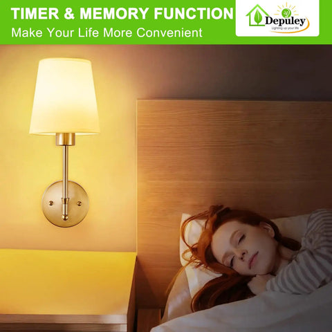 Set Of Two Wireless Wall Sconces With Rechargeable Dimmable Led Bulbs And Remote Control delivering warm light above a bed.