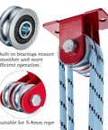 Heavy Duty Beefy Double Pulley Hoist System With 65 Feet Nylon Rope Ball Bearing Steel Pulleys Smooth Quiet Lift, 5-8mm rope