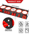 Multifunctional Spray Bottle Rack For Car Garage And Beauty Shop Displays With Durable Metal Frame And Five Plastic Hanging Hooks Holds Plastic And Squeeze Bottles Perfect For Organizing Spray Bottles In Vehicles Homes Or Shops Size 21.7 By 4.7 By 4.7 showing product size and features