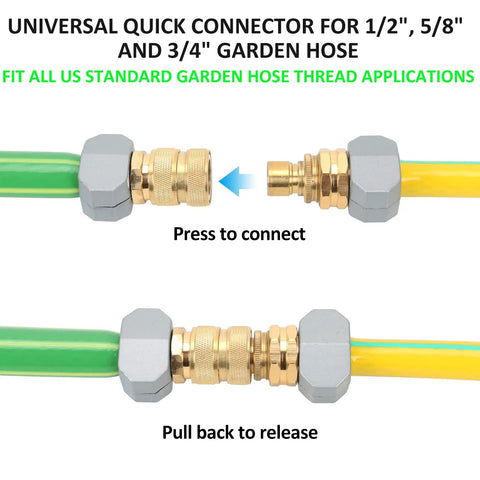 Full Flow Brass Garden Hose Quick Connect Fittings Set Built Heavy Duty With Full Port Brass Construction, Outdoor Water Hose