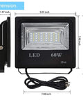 Dimensions of 2 Pack 60W RGBW LED Flood Lights with Bluetooth App Control, IP66 Waterproof Outdoor Security Lighting