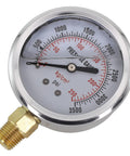 Front view of Heavy Duty Industrial Stainless Steel Hydraulic Oil Pressure Gauge With Glycerin Filled For Superior Vibration Resistance And IP67 Waterproof Rating, Built For Tough Pneumatic And Plumbing Systems showing dial and NPT mount