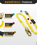 Rattler Combo Full Body Safety Harness with Cushioned Back Support, features details of snap hooks, polyester webbing, and label cover.
