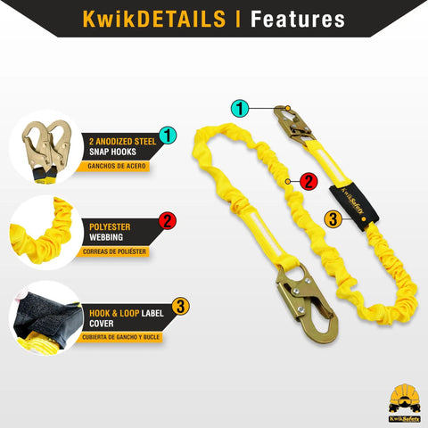 Rattler Combo Full Body Safety Harness with Cushioned Back Support, features details of snap hooks, polyester webbing, and label cover.