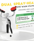 Adjustable Flow Eye Wash Station With 1.4 Meter Drench Hose And Large Spray Head For Lab And Industrial Safety, Desk Mounted Eye Wash Kit, Quick Relief, Durable Heavy Duty Design shown on a white sink