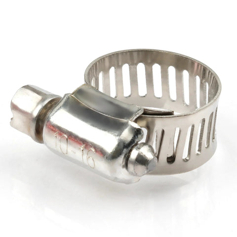 US Solid stainless steel hose clamp, adjustable inner diameter 10–16 mm, pack of 4, close-up view