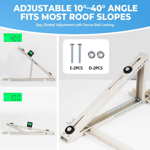 Rooftop Mini Split Mount Bracket For Ductless AC And Heat Pump, adjustable angle roof mount, 10°-40° display, hardware included