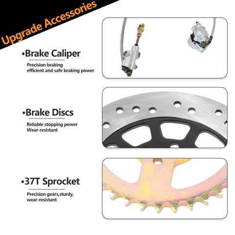 Heavy Duty 44 Inch Rear Axle Kit For Go Karts With Brake Caliper And Disc 37T Sprocket accessories showcasing caliper, disc, and sprocket