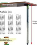 Built Tough Hassle Free Stainless Steel Folding Table Legs For Dining Desk And Bar Rig With Smooth Telescopic Adjustments, size options chart.