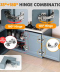Corner Cabinet Hinges Set With 135 And 180 Degree Soft Close For Half Overlay Doors, 2 Each 180 Degree And 2 Each 135 Degree, Pie Cut Solution