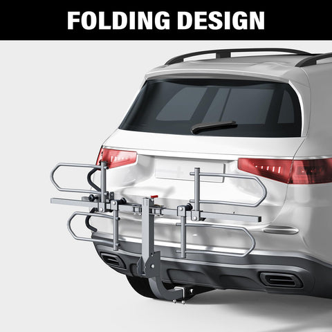 Dope 2-Bike Hitch Rack For Car With Quick Release Handle attached to car rear, showcasing foldable design for 2-inch receiver