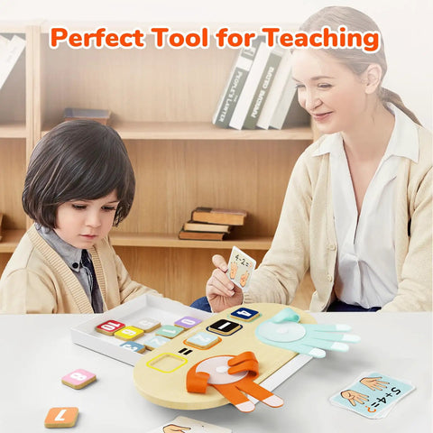 Totally Kid Approved Wooden Number Blocks And Soft Felt Hand Puppets Paired With Double Sided Math Flashcards For Super Fun Preschool Addition Learning in use with a child and educator.