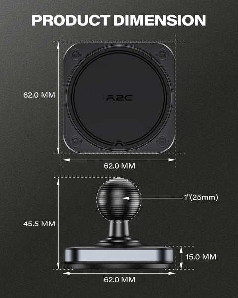 Diagram showing dimensions of Heavy Duty Magnetic Phone Holder Base with 1 Inch Ball for MagSafe iPhone 12 to 17 Series.