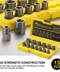 Beast Of A Impact Bolt And Nut Remover Set Thirteen Plus One Piece Kit with 3/8 Inch Drive Extractor Sockets in yellow case