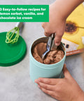 Child scooping chocolate ice cream using Science Of Cooking Ice Cream Kit For Kids: DIY Hands On Kitchen Chemistry Project To Learn Real Ice Cream