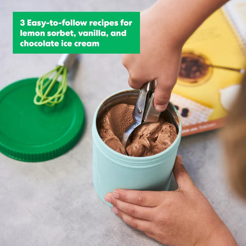 Child scooping chocolate ice cream using Science Of Cooking Ice Cream Kit For Kids: DIY Hands On Kitchen Chemistry Project To Learn Real Ice Cream