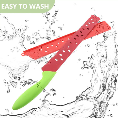 Watermelon Cutter With Sleeve Long Serrated Knife For Melon Cutting Bread And Veggie Knife with red sleeve and green handle