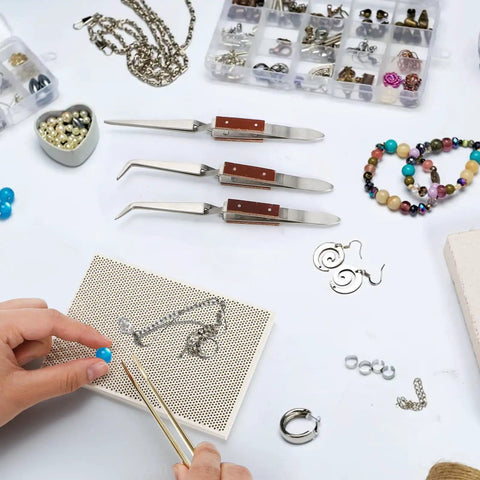 Six Piece Jewelry Soldering Kit With Ceramic Honeycomb Boards Copper Tong Solder Plate And Three Lock Tweezers in use