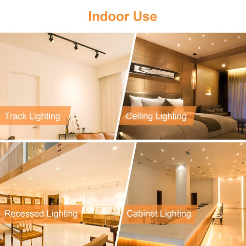 Indoor use of Dimmer Friendly MR16 LED Bulbs, 5W, 2700K Warm White in track, ceiling, recessed, and cabinet lighting settings