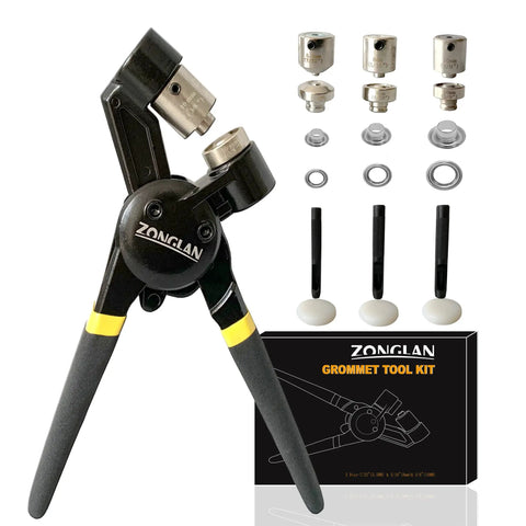 All In One Grommet Tool Kit With Interchangeable Dies, Handy Handheld Eyelet Punch, Rivet Press And Crimper Plier, Includes 900 Grommets