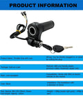 Full Twist Ebike Throttle Grip For Q20 Systems 3 Pin Waterproof Controller With 2 Keys shown with wiring and lock key