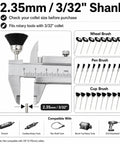 Hella Versatile Soft Nylon Bristle Cup Brushes For Metal Polish And Cleaning With Zero Hassle Rotary Drill Bits And Compact Two Point Three Five Mm Shank shown with calipers and brush types.