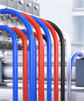 Badass Flexible PU Pneumatic Hose For Compressed Air With Push Quick Couplings In Blue And Sizes Like 8x5mm Or 6x4mm Fits For Best Performance Reliable Leak Proof Seals For Home Or Shop Ensuring Rock Solid Connections Easy As Pie All Day Long. Blue PU air hoses with quick couplings on machine fittings