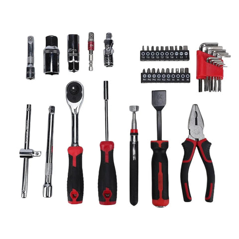 62 Piece Tool Box Set For Home Garage And DIY Projects With Metric Sockets Ratchets Wrenches Screwdriver Bits Pliers And Handy Accessories