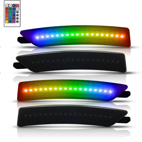 Ford Mustang S650 RGB LED Side Marker Lights Kit Smoked Lens Front And Rear Bumper Lamps with 16 Color Remote