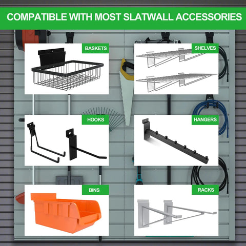Heavy Duty PVC Slat Wall Panels 4x2 Ft Garage Organizer System Interlocking Slatwall Sheets for tool storage with accessories