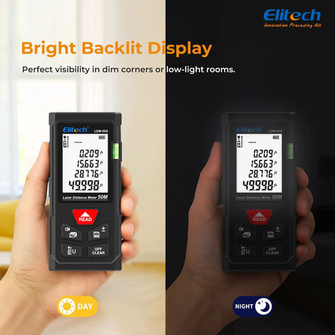 Kick The Bucket On Flimsy Metal Tapes And Grab This Boss Level Laser Distance Meter With Built In Bubble Level For Nailing Wall Measurements Or Furniture Layouts Without Breaking A Sweat, showing a handheld laser distance meter with a bright backlit display.