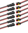 2 Pin Waterproof Connectors 14AWG Kit With Male And Female Quick Disconnects for automotive marine and motorcycle wiring in black and red