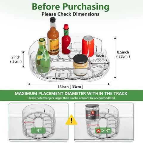 Smooth Spin Rectangular Lazy Susan Turntable Keeps Your Kitchen Super Slick And Totally Stress Free For Fridge Condiments Spices Pantry Jars And Countertop Organization Without Any Fuss with dimensions showing.