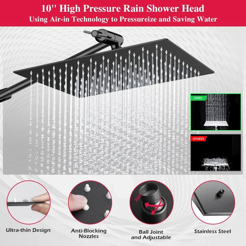 High Pressure Shower System With 10 Inch Rain Shower Head And Handy Handheld Sprayer Dual Function Trim Kit 11 Inch Adjustable Extension Arm And Rough In Valve Included For A Simple Bathroom Upgrade In Modern Chrome featuring stainless steel rain head and adjustable ball joint