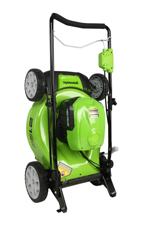 40V Cordless 21-Inch Brushless Push Mower With Dual 4.0Ah And 2.0Ah USB Batteries, Charger Included, Automatic Battery Switch-Over For Longer Run Time, Easy One-Lever 7-Position Height Adjustment, green with wheels