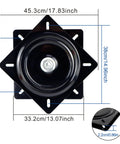 Top view of Beefy 13 Inch Lazy Susan Hardware Turntable Bearings With Zinc Plate Black Square Swivel showing measurements.