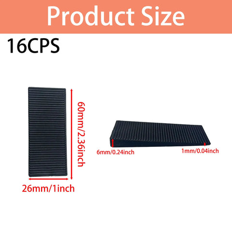 Sixteen Piece 2.36 Inch Plastic Shims For Leveling And Anti Slip Levelers shown with size dimensions