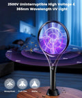 Electric Fly Swatter With LED Display And USB Rechargeable 2000mAh Battery, 2500V Bug Zapper Racket shown indoors on a table