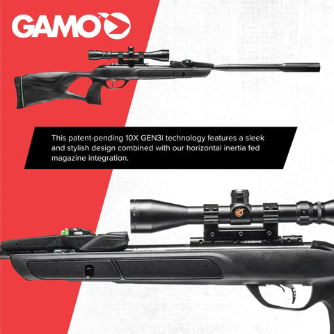 Swarm Fusion 10X GEN3i Break Barrel Pellet Air Rifle With 10 Shot Inertia Fed Magazine, 3-9x40 Scope in black with scope side