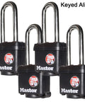 Four Keyed Alike Padlock Set With Thermoplastic Coating And 2 Inch Shackle Four Locks And Eight Keys Model 311KALH4 for security