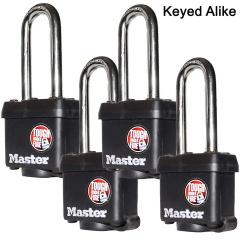 Four Keyed Alike Padlock Set With Thermoplastic Coating And 2 Inch Shackle Four Locks And Eight Keys Model 311KALH4 for security
