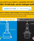 Diagram showing comparison between HID Xenon bulb and Halogen bulb with installation instructions.