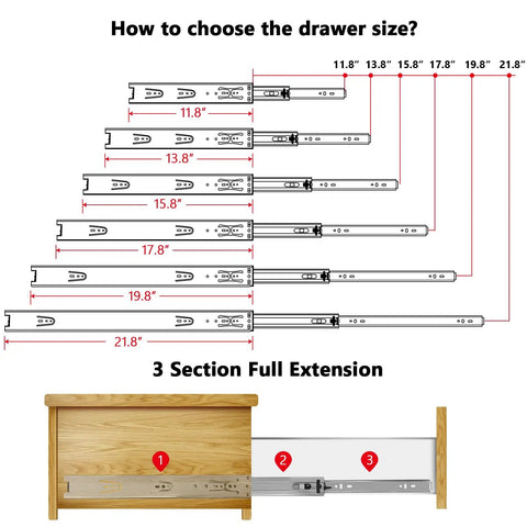 Diagram of 18 Inch Soft Close Drawer Slides With Ball Bearing Full Extension Built Tough For Heavy Duty Cabinets 6 Pairs