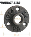 Close-up of One Half Inch Floor Flange Set For DIY Furniture And Shelving In Industrial Vintage Malleable Iron Pipe Fittings With Threaded Holes