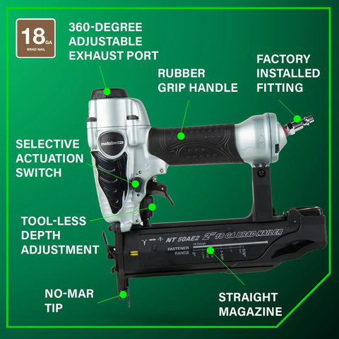 18 Gauge Brad Nailer For Trim And Furniture Finishing, Pro-Preferred Lightweight Pneumatic Power Nailer With Adjustable Depth