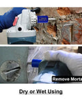 Pro Grade Diamond Mortar Raking Bit 5/16 Inch By 4 Inch For Brickwork Mortar Removal And Tuck Pointing used on a wall